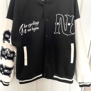 Black and white varsity jacket